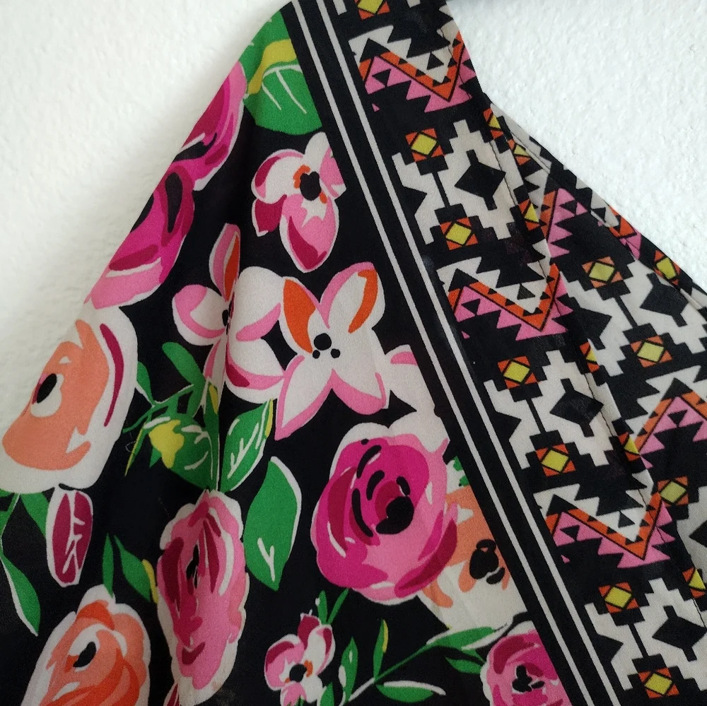 Fever Pink Orange Floral Aztec Kaftan Wrap Cover Up Size Medium
